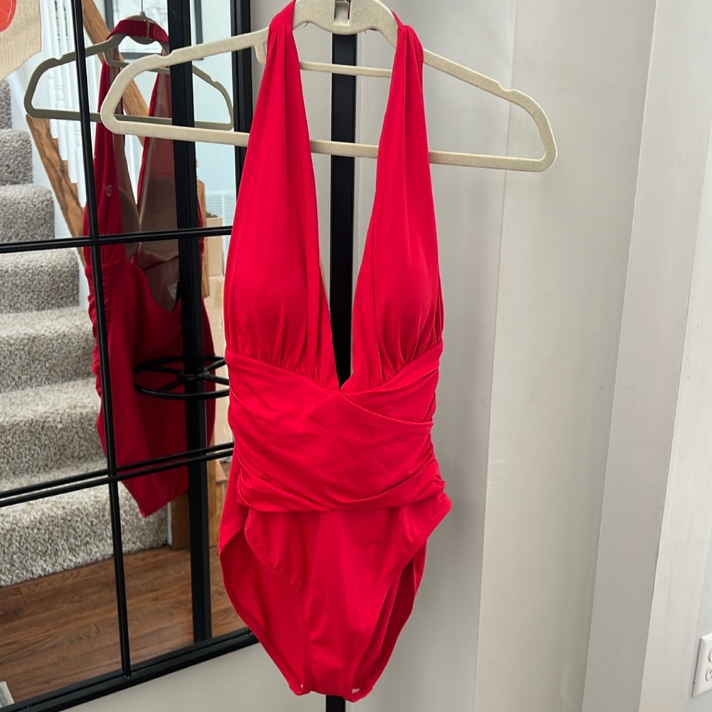 LA BLANCA Plunge Faux Wrap One Piece Swimsuit 10